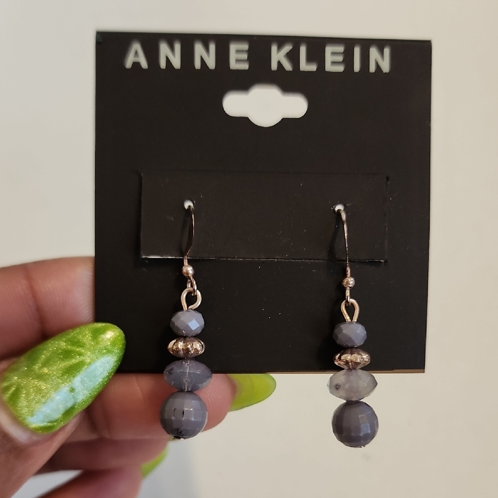 Anne Klein Gray and Gold Faceted Bead Drop Earrings